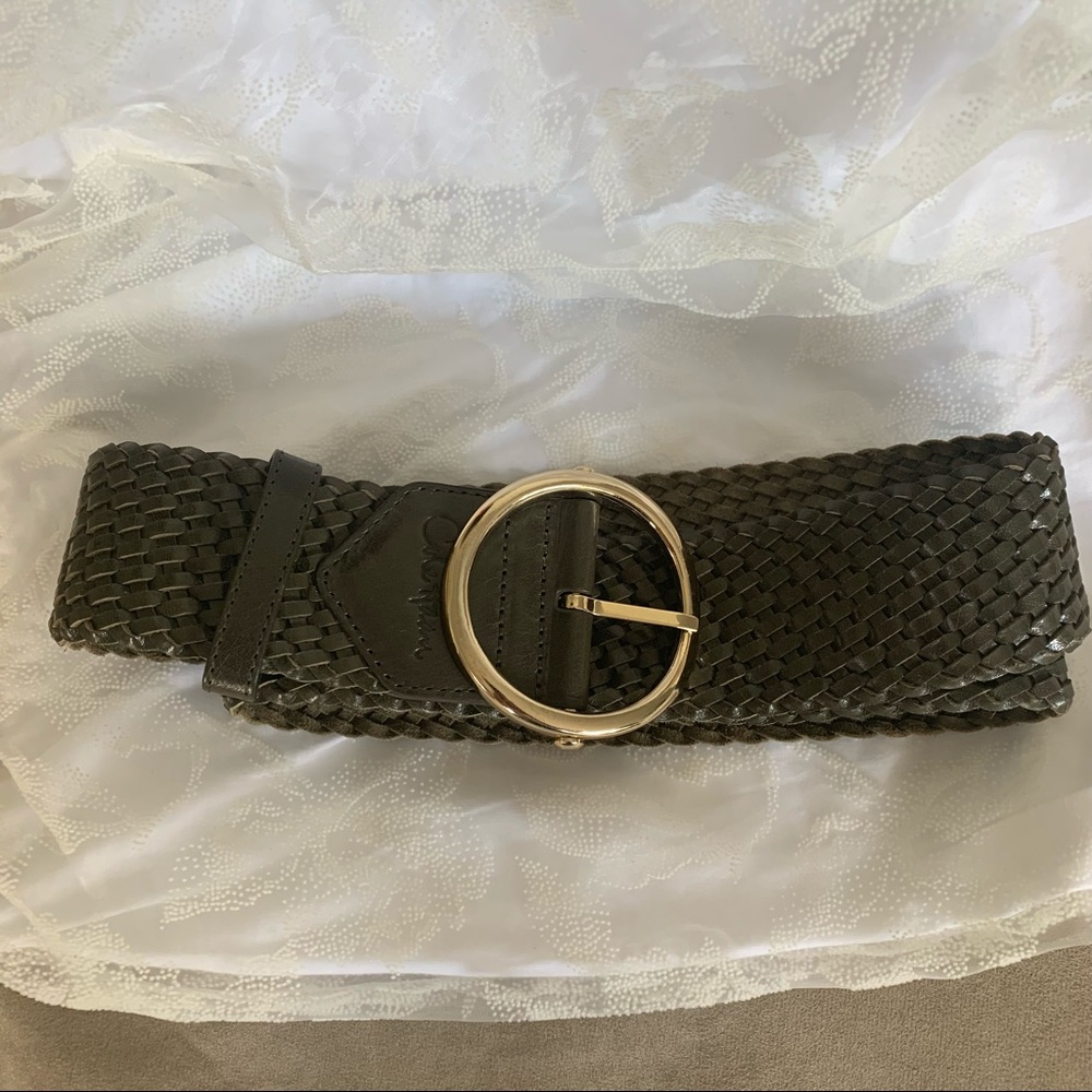 Elegant Woven Belt with Gold Buckle